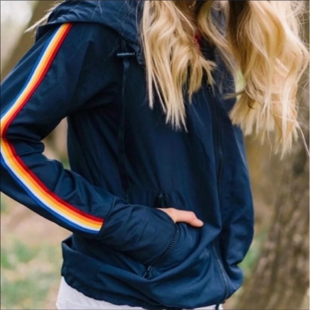ZYIA Active Women's Rainbow Bomber Jacket  Navy medium NWT